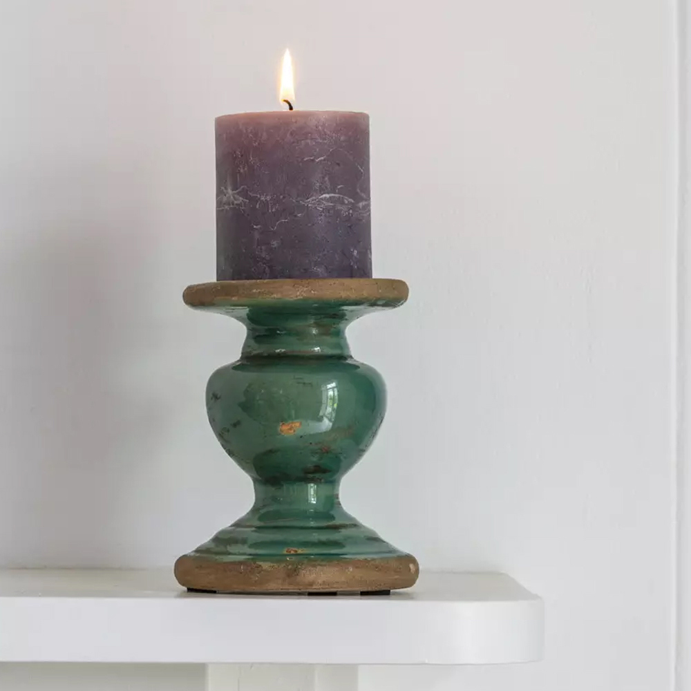 Grand Illusions Thasos Pillar Candle Holder Turquoise